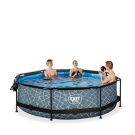 EXIT Stone pool ø300x76cm med filterpump och tak - grå