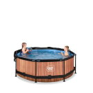EXIT Wood pool &oslash;244x76cm med filterpump och solsegel - brun