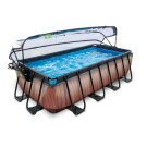 EXIT Wood pool 400x200x100cm med sandfilterpump och tak - brun
