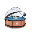 EXIT Wood pool &oslash;244x76cm med filterpump och tak - brun