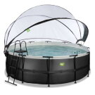 EXIT Black Leather pool &oslash;427x122cm med sandfilterpump och tak och tillbeh&ouml;rsset - svart