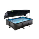 EXIT Black Wood pool 220x150x65cm med filterpump och solsegel - svart