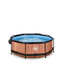 EXIT Wood pool &oslash;244x76cm med filterpump och tak - brun