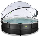EXIT Black Leather pool ø488x122cm med sandfilterpump och tak - svart