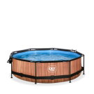 EXIT Wood pool ø300x76cm med filterpump och tak - brun