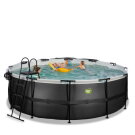 EXIT Black Leather pool &oslash;427x122cm med sandfilterpump och tak och v&auml;rmepump - svart
