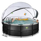 EXIT Black Leather pool ø427x122cm med sandfilterpump och tak och värmepump - svart