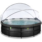 EXIT Black Leather pool ø488x122cm med sandfilterpump och tak och värmepump - svart