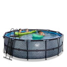 EXIT Stone pool ø427x122cm med sandfilterpump och tak och värmepump - grå