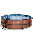 EXIT Wood pool &oslash;488x122cm med sandfilterpump och tak - brun