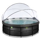 EXIT Black Leather pool ø427x122cm med sandfilterpump och tak - svart