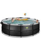 EXIT Black Leather pool &oslash;450x122cm med sandfilterpump och tak och v&auml;rmepump - svart