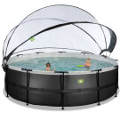 EXIT Black Leather pool ø488x122cm med sandfilterpump och tak och värmepump - svart