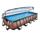 EXIT Wood pool 540x250x100cm med filterpump och tak - brun