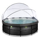 EXIT Black Leather pool ø427x122cm med sandfilterpump och tak - svart