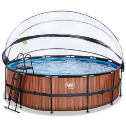 EXIT Wood pool &oslash;450x122cm med sandfilterpump och tak - brun