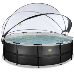 EXIT Black Leather pool &oslash;488x122cm med sandfilterpump och tak och v&auml;rmepump - svart