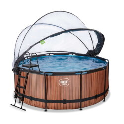 EXIT Wood pool &oslash;360x122cm med sandfilterpump och tak - brun