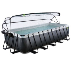 EXIT Black Leather pool 540x250x122cm med sandfilterpump och tak och v&auml;rmepump - svart