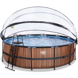 EXIT Wood pool &oslash;488x122cm med sandfilterpump och tak - brun