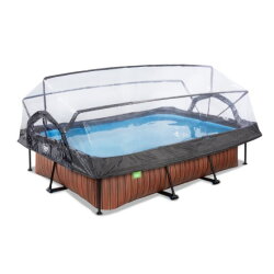 EXIT Wood pool 300x200x65cm med filterpump och tak - brun