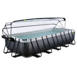 EXIT Black Leather pool 540x250x100cm med sandfilterpump och tak och v&auml;rmepump - svart