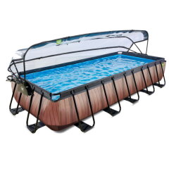 EXIT Wood pool 540x250x100cm med sandfilterpump och tak - brun