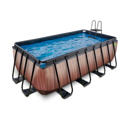 EXIT Wood pool 400x200x122cm med filterpump - brun
