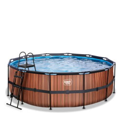 EXIT Wood pool &oslash;427x122cm med sandfilterpump - brun