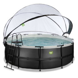 EXIT Black Leather pool &oslash;427x122cm med sandfilterpump och tak och v&auml;rmepump - svart