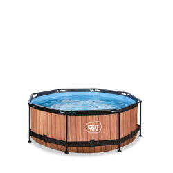 EXIT Wood pool &oslash;244x76cm med filterpump - brun