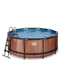 EXIT Wood pool ø360x122cm med filterpump - brun