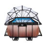 EXIT Wood pool 540x250x100cm med sandfilterpump och tak och värmepump - brun