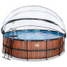EXIT Wood pool ø450x122cm med sandfilterpump och tak och värmepump - brun