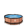 EXIT Wood pool ø244x76cm med filterpump och solsegel - brun