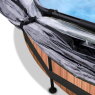 EXIT Wood pool ø244x76cm med filterpump och tak och solsegel - brun