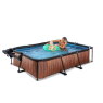 EXIT Wood pool 300x200x65cm med filterpump och tak och solsegel - brun