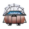 EXIT Wood pool 540x250x122cm med sandfilterpump och tak och värmepump - brun
