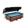 EXIT Wood pool 220x150x65cm med filterpump och solsegel - brun