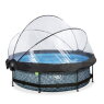 EXIT Stone pool ø300x76cm med filterpump och tak och solsegel - grå