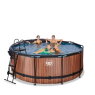 EXIT Wood pool ø360x122cm med sandfilterpump och tak och värmepump - brun
