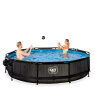 EXIT Black Wood pool ø360x76cm med filterpump och tak och solsegel - svart