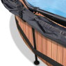 EXIT Wood pool ø244x76cm med filterpump och solsegel - brun