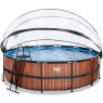 EXIT Wood pool ø488x122cm med sandfilterpump och tak och värmepump - brun
