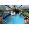 EXIT Wood pool 540x250x100cm med sandfilterpump och tak och värmepump - brun