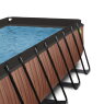 EXIT Wood pool 400x200x122cm med sandfilterpump och tak och värmepump - brun
