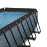 EXIT Stone pool 400x200x122cm med sandfilterpump och tak och värmepump - grå