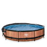 EXIT Wood pool ø360x76cm med filterpump och solsegel - brun