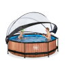 EXIT Wood pool ø300x76cm med filterpump och tak - brun